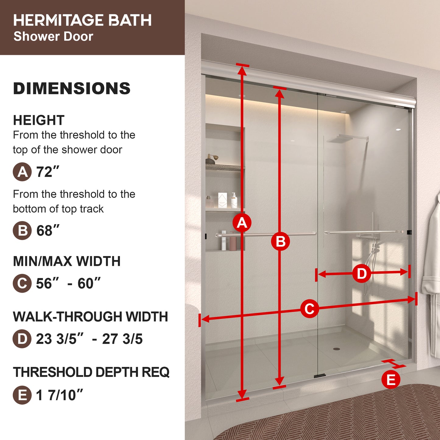 Nepti 60 in. W x 72 in. H Sliding Semi-Frameless Shower Door with Clear Glass 98BN-3