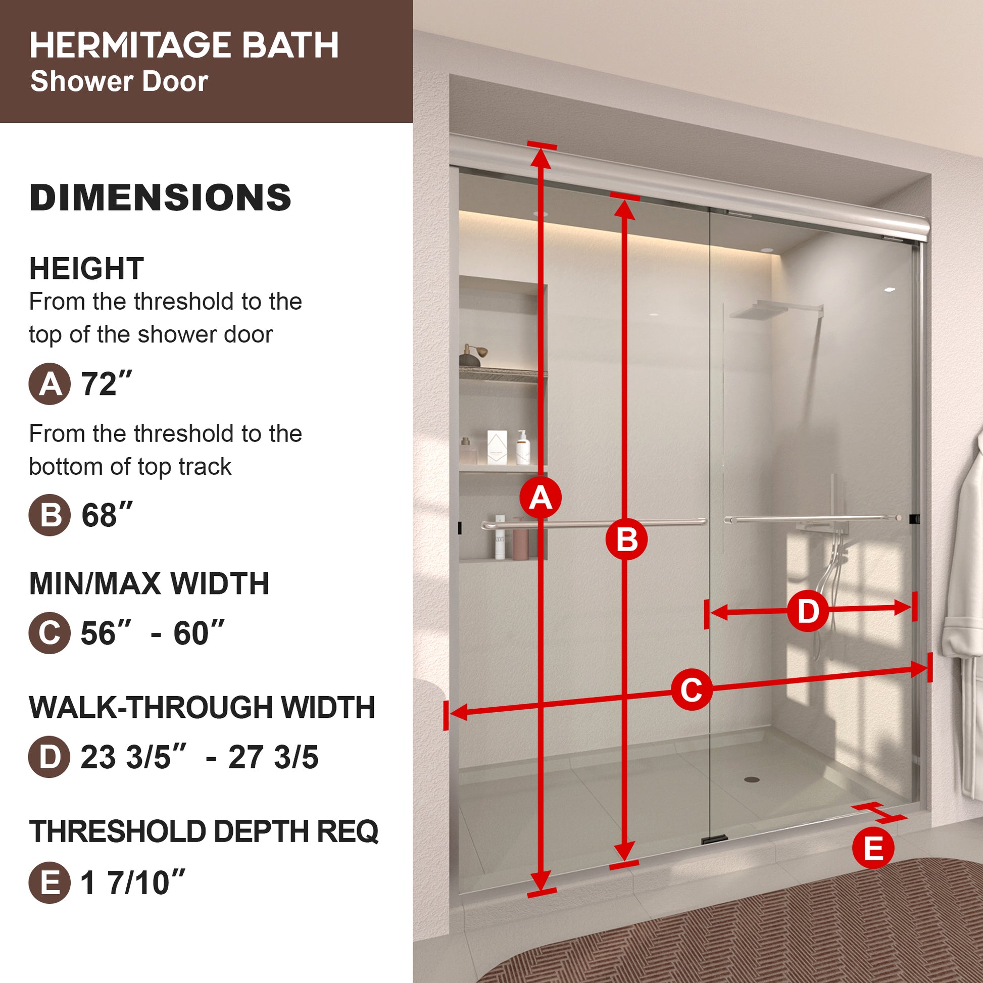 Nepti 60 in. W x 72 in. H Sliding Semi-Frameless Shower Door with Clear Glass 98BN-3
