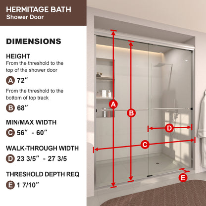 Nepti 60 in. W x 72 in. H Sliding Semi-Frameless Shower Door with Clear Glass 98BN-3