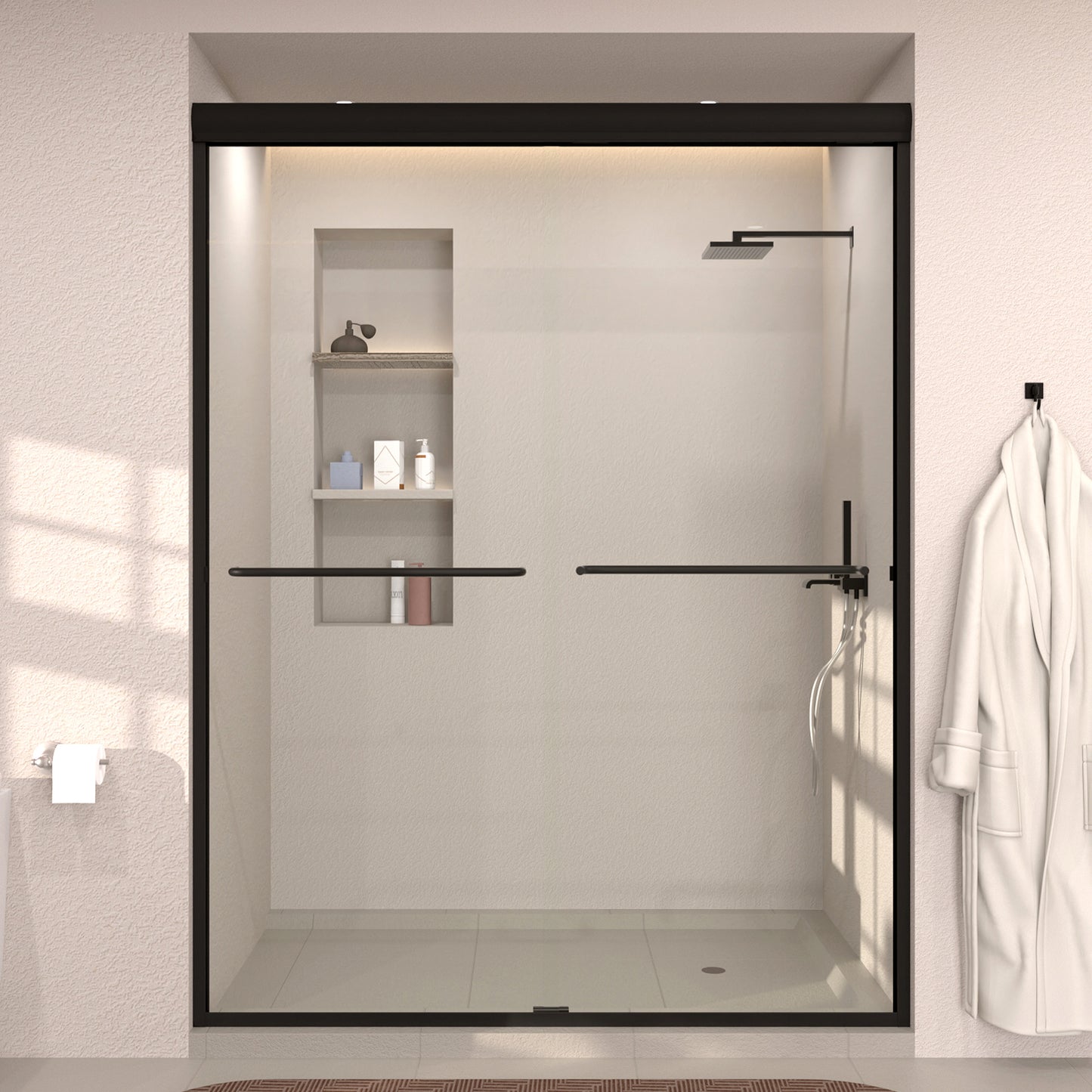 Nepti 60 in. W x 72 in. H Sliding Semi-Frameless Shower Door with Clear Glass Matte Black 98MB-1_e2e2a6ac-983d-4e67-9504-e26ce8c7c250