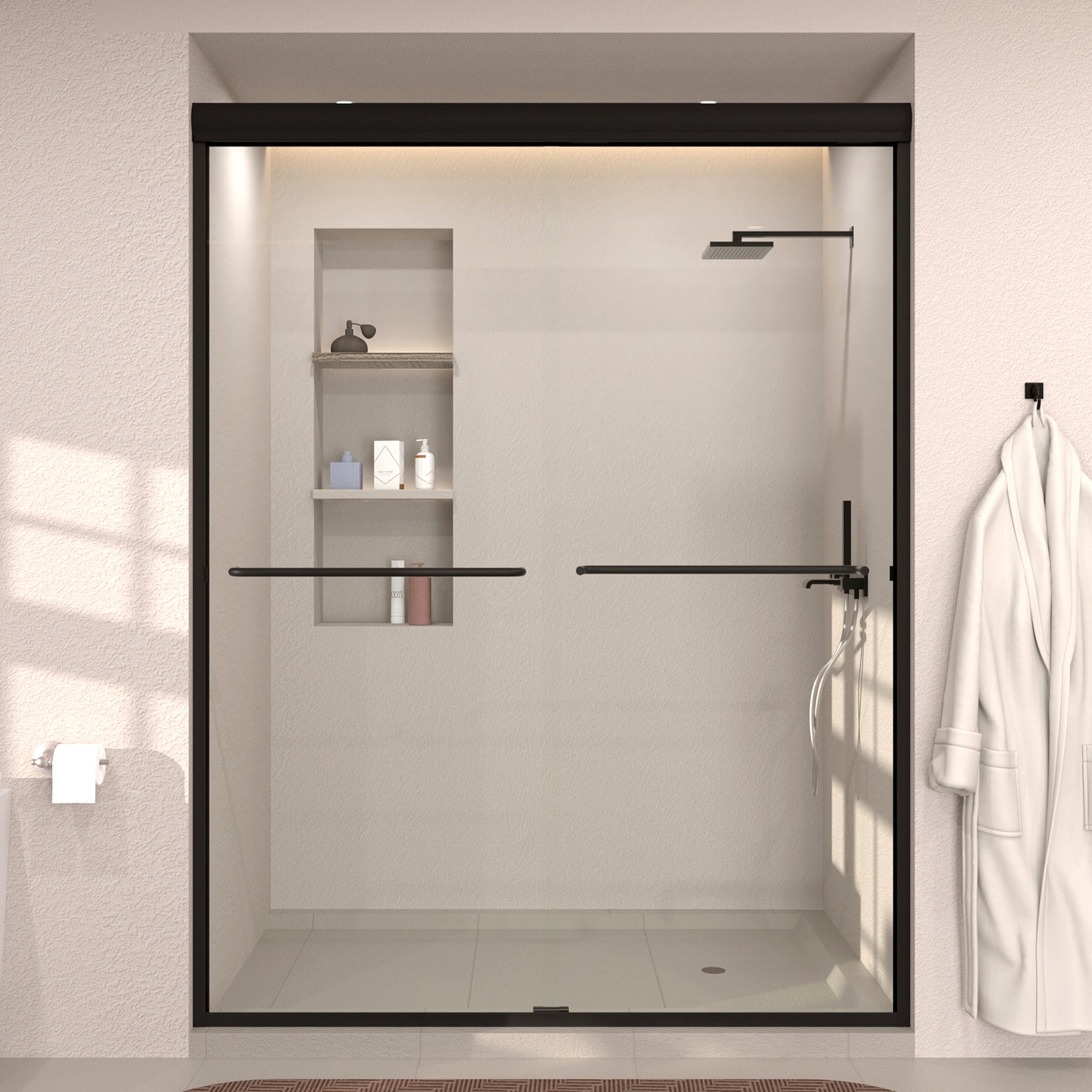 Nepti 60 in. W x 72 in. H Sliding Semi-Frameless Shower Door with Clear Glass Matte Black 98MB-1_e2e2a6ac-983d-4e67-9504-e26ce8c7c250
