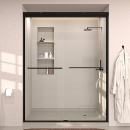 Nepti 60 in. W x 72 in. H Sliding Semi-Frameless Shower Door with Clear Glass Matte Black 98MB-1_e2e2a6ac-983d-4e67-9504-e26ce8c7c250