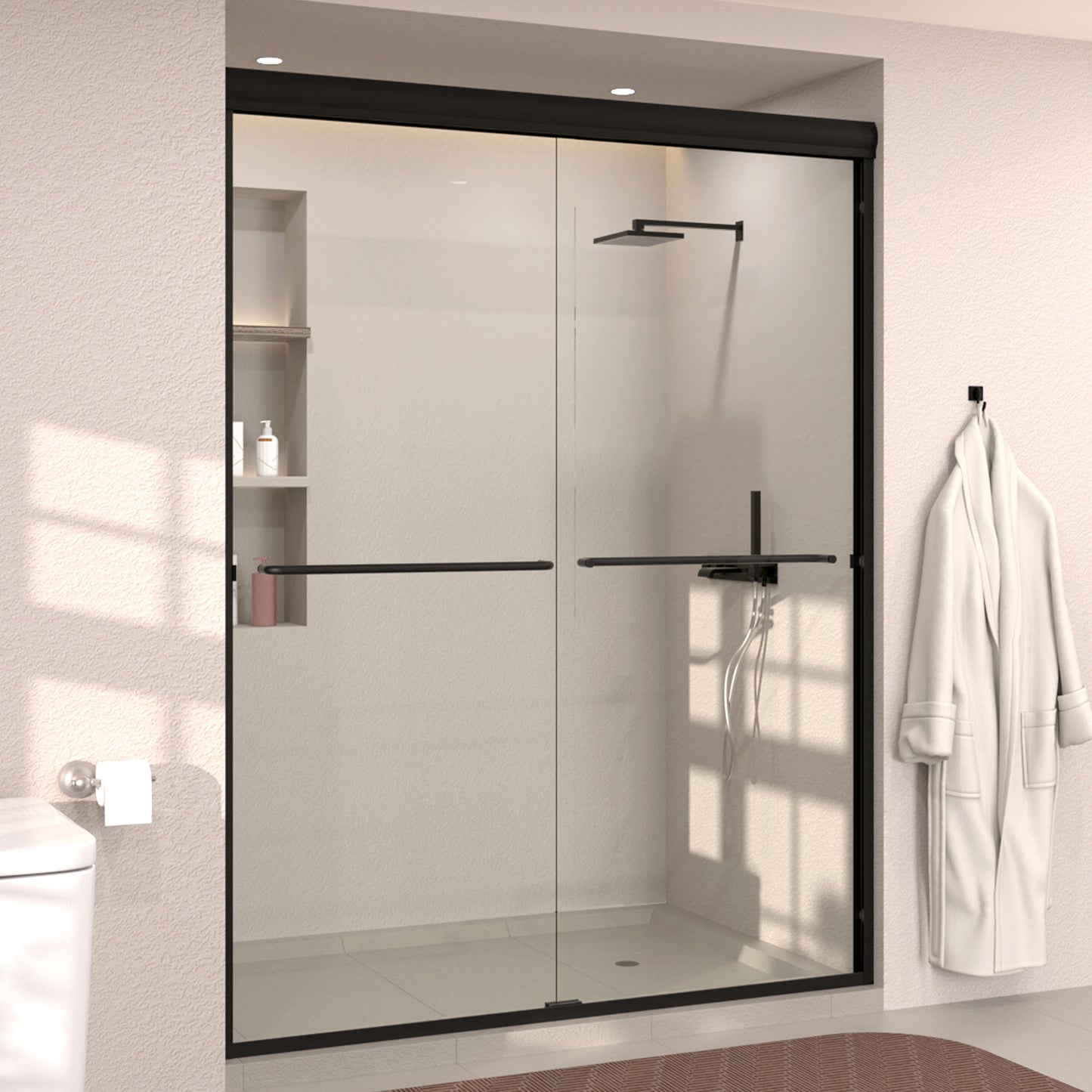 Nepti 60 in. W x 72 in. H Sliding Semi-Frameless Shower Door with Clear Glass 98MB-2