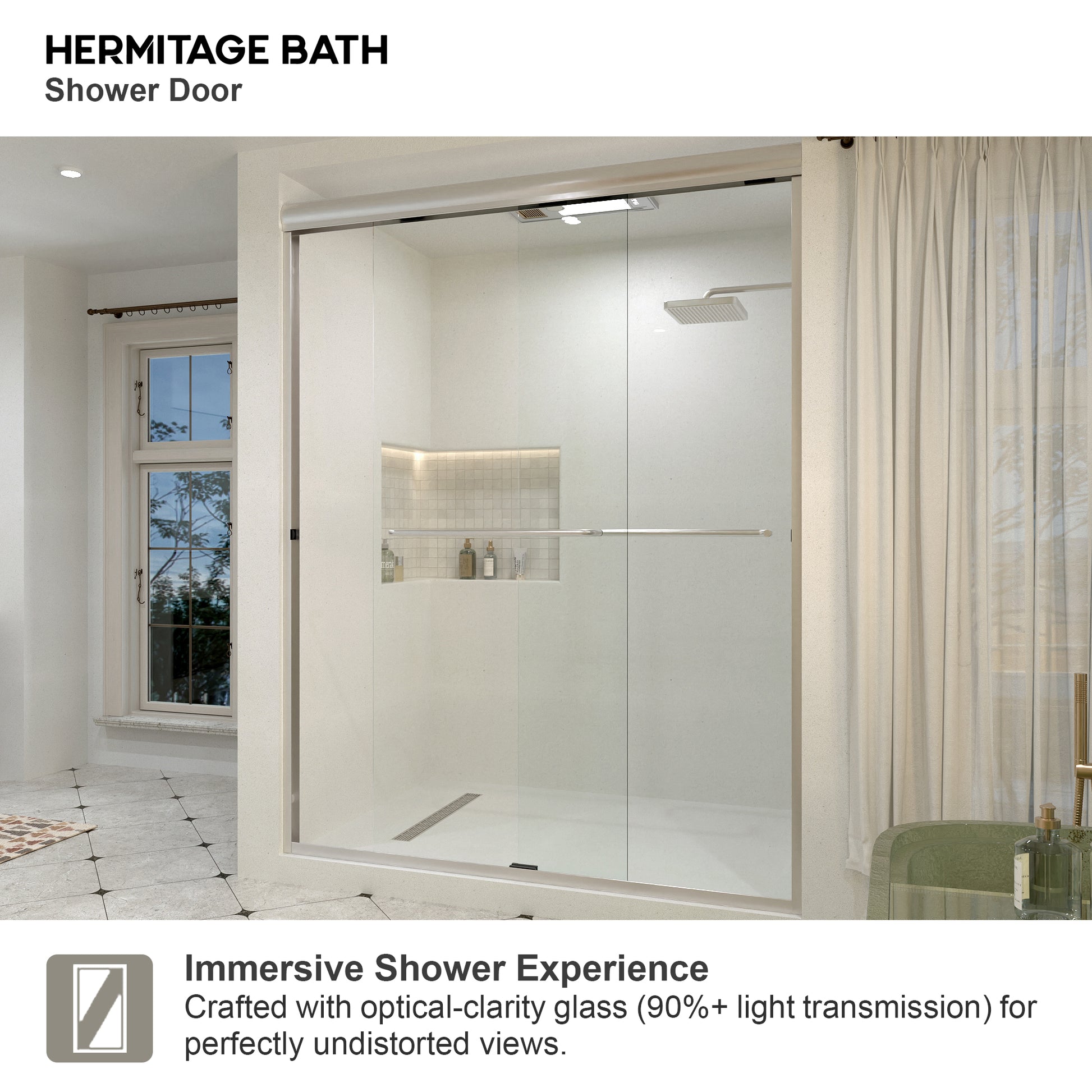 JRStart 60 in. W x 72 in. H Sliding Semi-Frameless Shower Door Finish with Clear Glass 98SV-10_a1e63320-38e2-4c45-82ed-c7c90e4dd5df