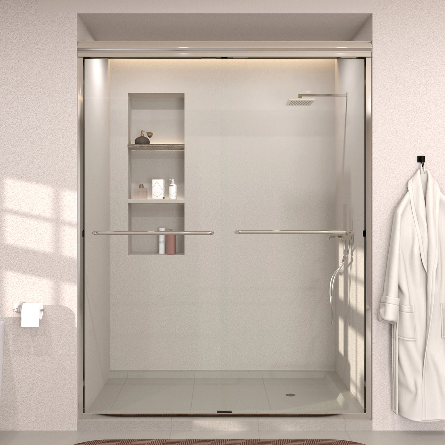 Nepti 60 in. W x 72 in. H Sliding Semi-Frameless Shower Door with Clear Glass Chrome 98SV-1_e349ce35-b35c-48f0-901b-cbc551989d3a