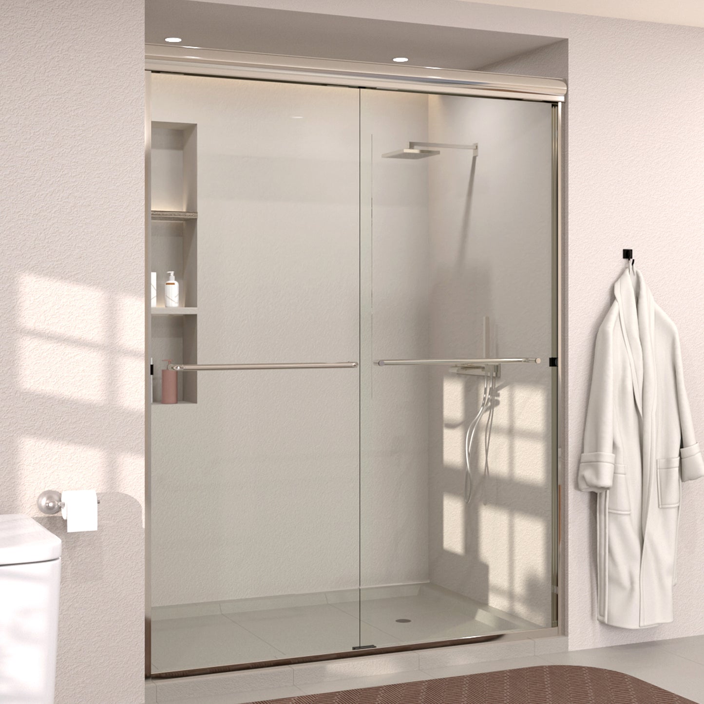 Nepti 60 in. W x 72 in. H Sliding Semi-Frameless Shower Door with Clear Glass 98SV-2
