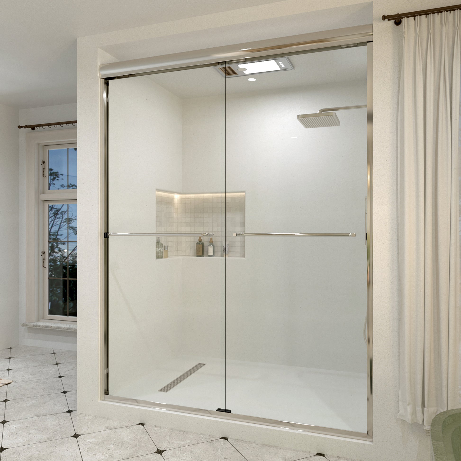 JRStart 60 in. W x 72 in. H Sliding Semi-Frameless Shower Door Finish with Clear Glass 98SV-2_32ca48af-513a-422c-a87d-fa0ffd96b5aa
