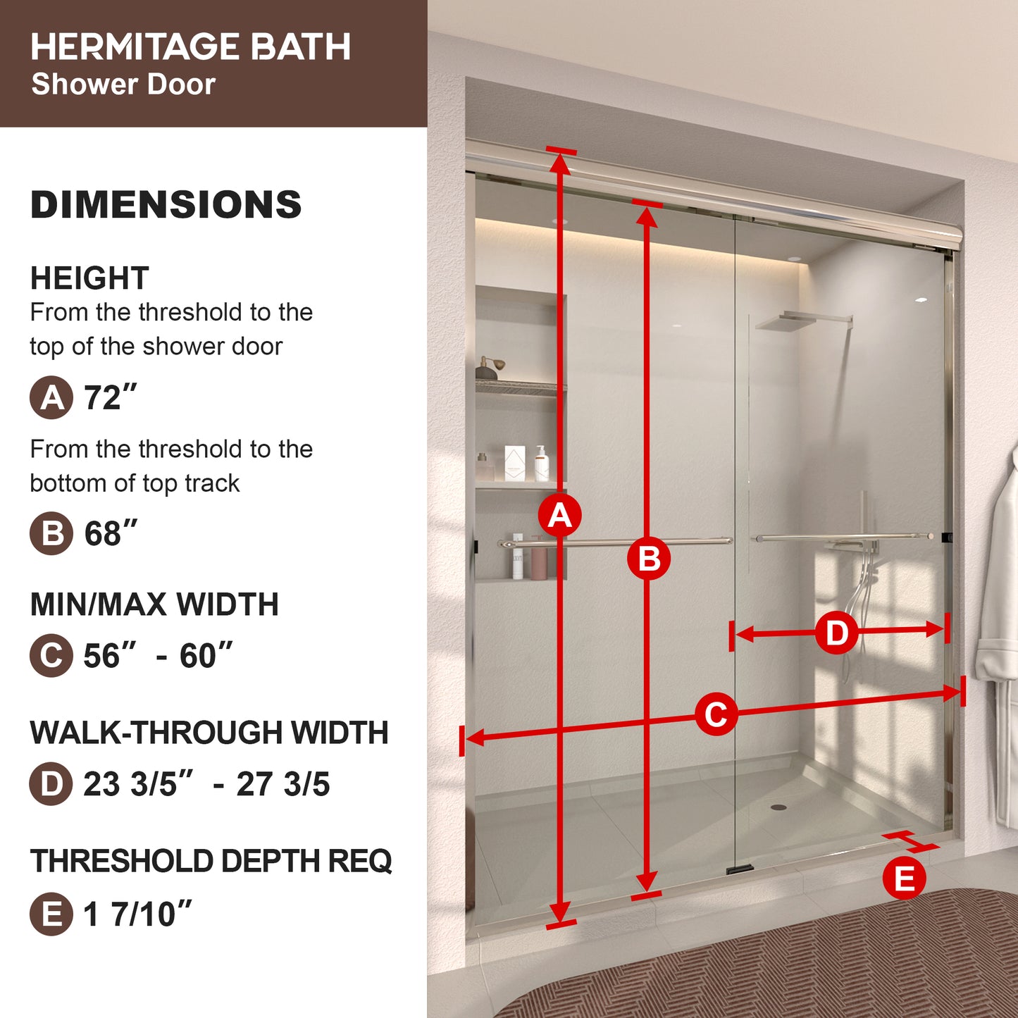 Nepti 60 in. W x 72 in. H Sliding Semi-Frameless Shower Door with Clear Glass 98SV-3