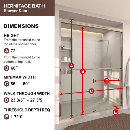 Nepti 60 in. W x 72 in. H Sliding Semi-Frameless Shower Door with Clear Glass 98SV-3