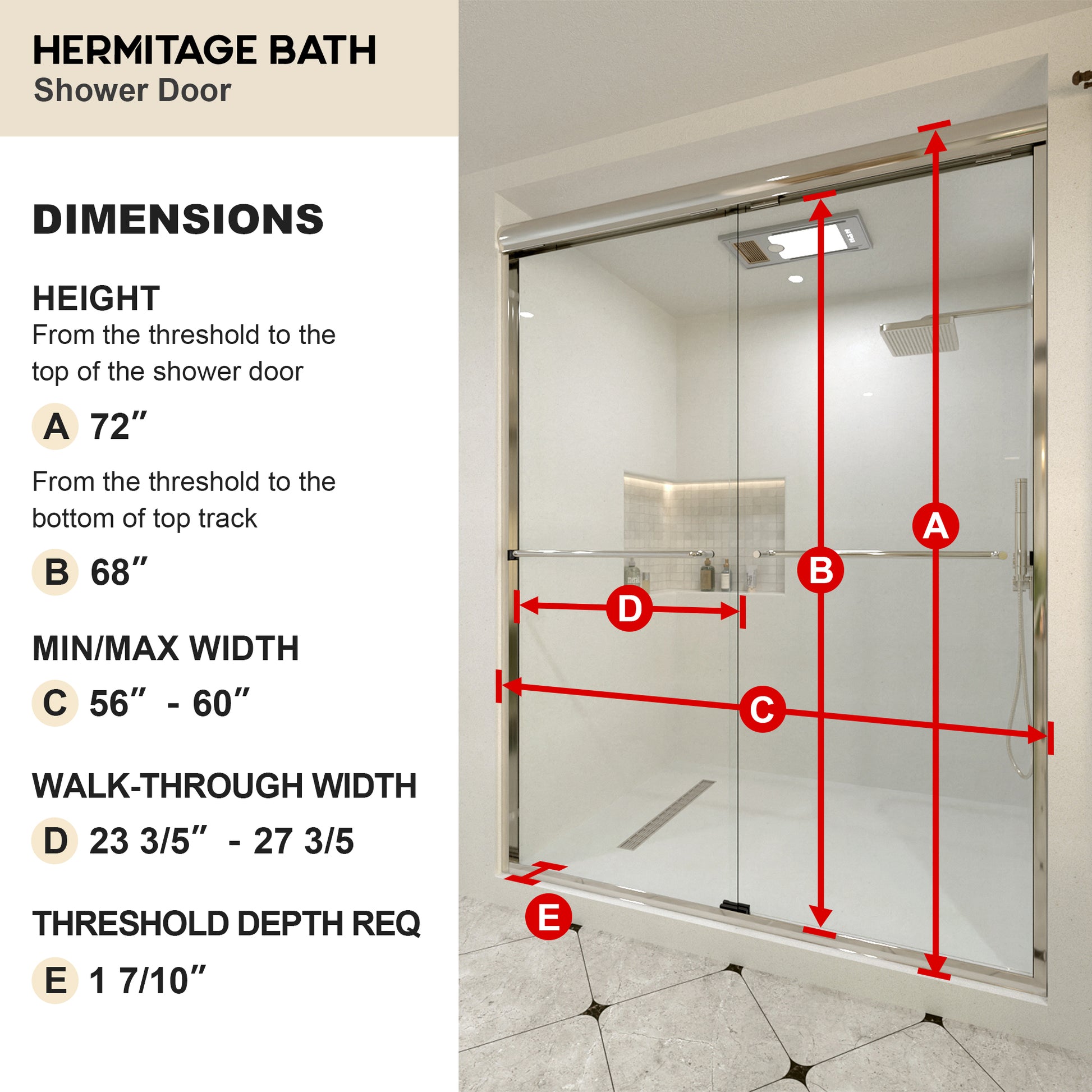 JRStart 60 in. W x 72 in. H Sliding Semi-Frameless Shower Door Finish with Clear Glass 98SV-3_4b954bb7-7e3d-4e3e-b113-32ce3c2251ac
