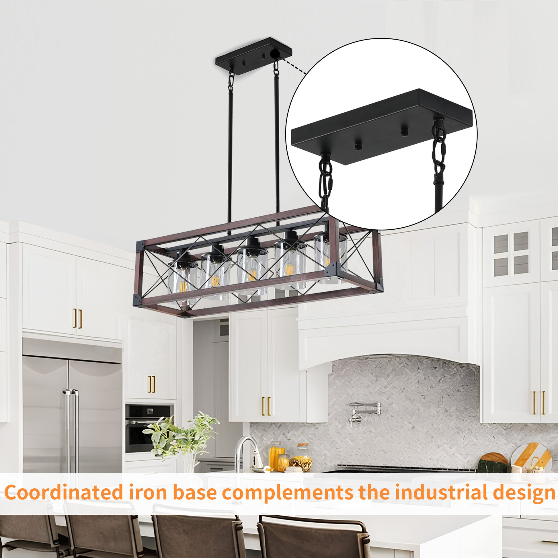 Taimei Fioris 32 in. 5-Light Industrial Farmhouse Rectangle Pendant Light With Lampshades 9_0d99ea54-f38f-42f2-b5e2-579aa856c0a1