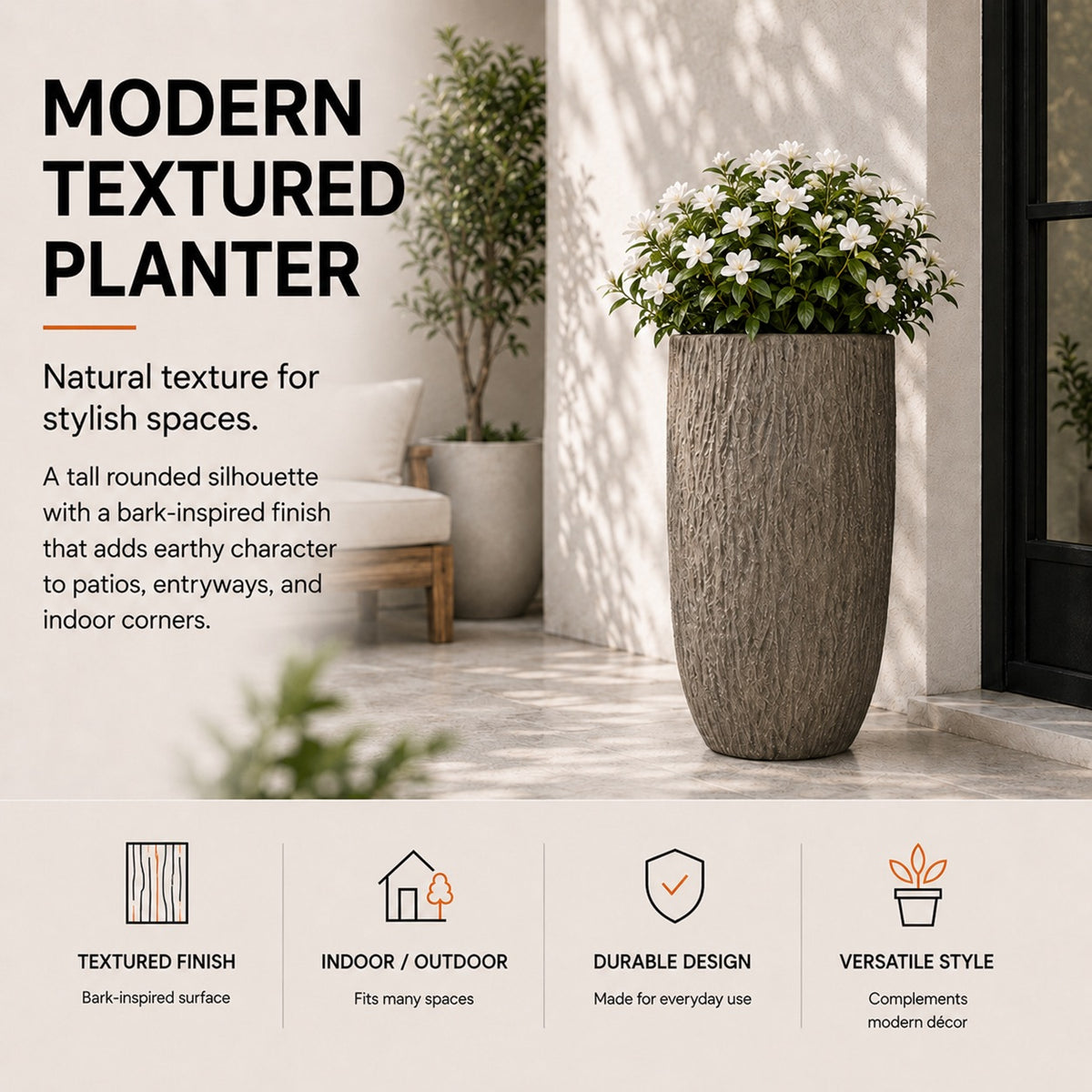 Solis 27 in. Outdoor Tall Magnesium Oxide Planter Wood