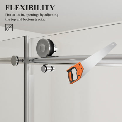 Nivorix Nexus 60 in. W x 60 in. H Sliding Semi-Frameless Tub Door with Clear Tempered Glass