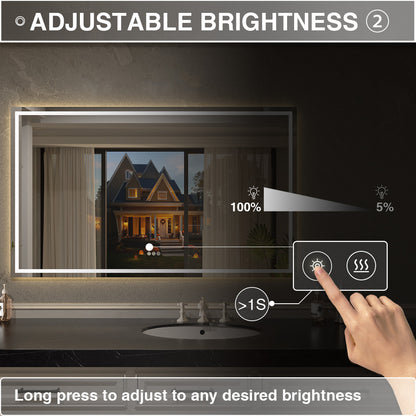 Flicker Rectangular Frameless Anti-Fog LED Light Dimmable Wall Bathroom Vanity Mirror in Polished Crystal