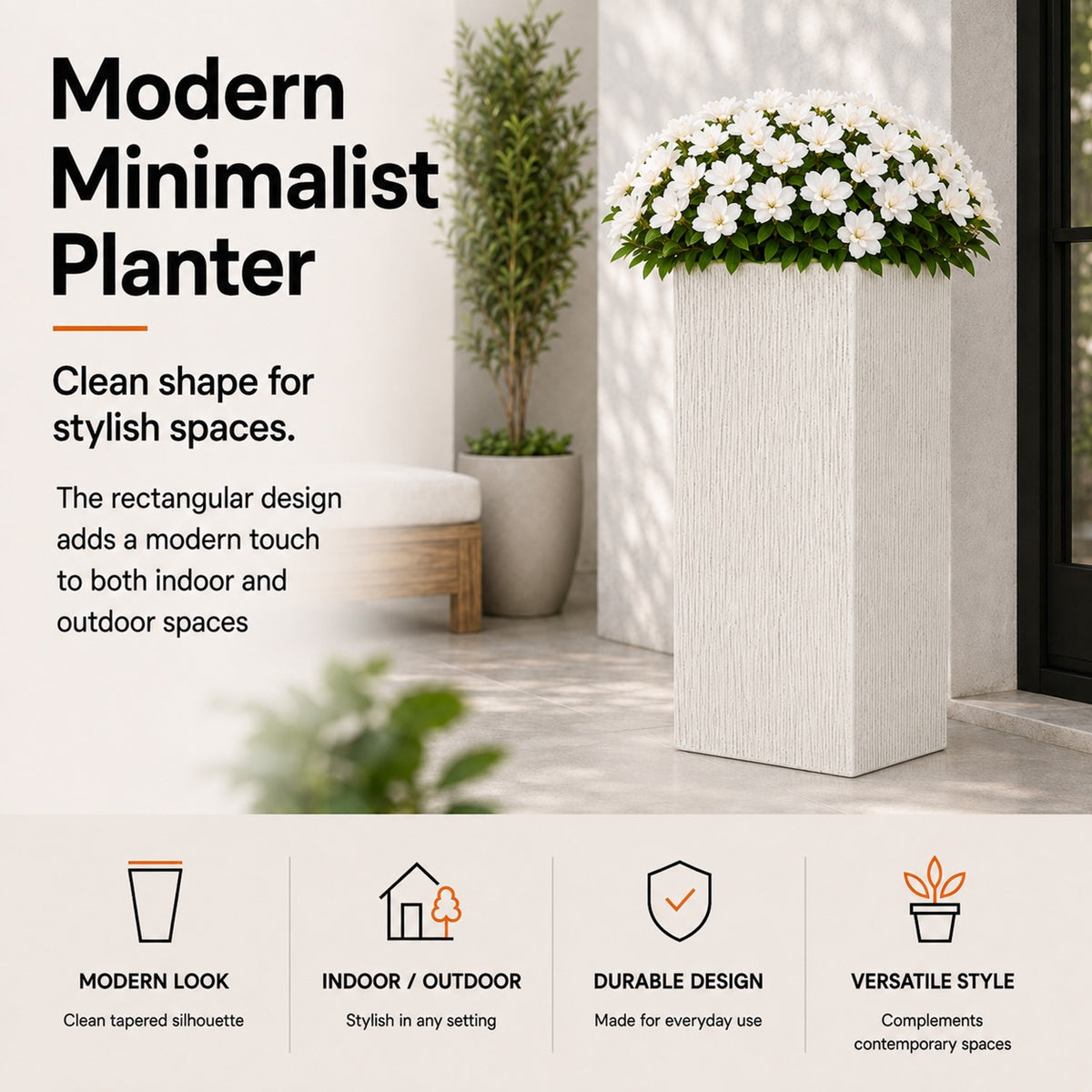 Virella 8 in. Antique White Magnesium Oxide Floor Planter for Indoor Outdoor Use