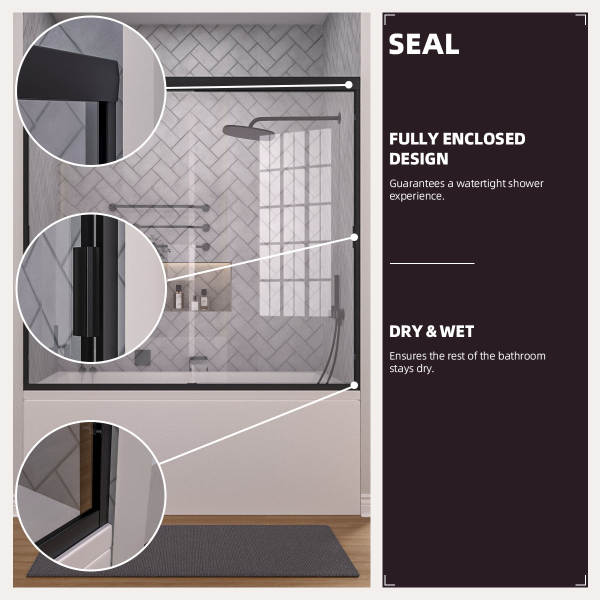 Niveal Breeze 60 in. W x 56 in. H Sliding Semi Frameless Tub Door with Clear Glass 9_32b36242-9745-4fd4-9799-8f06cd62c251