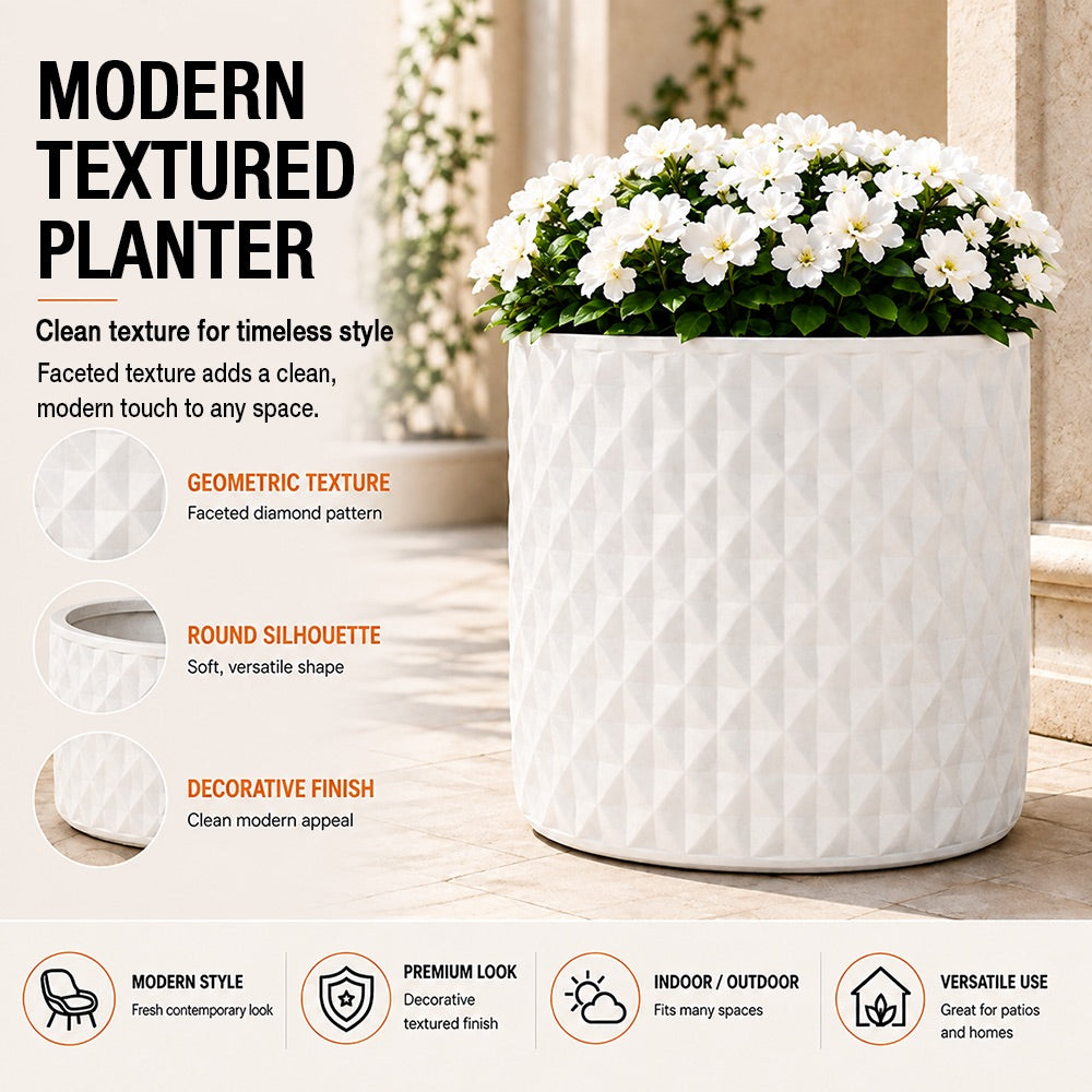 Vale 15.75 in. Outdoor Lightweight Concrete Planter with Natural Stone Finish White