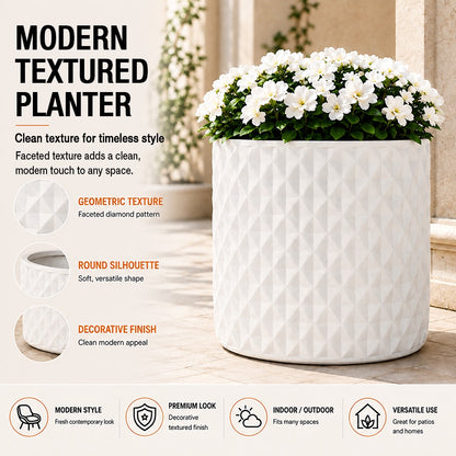 Vale 15.75 in. Outdoor Lightweight Concrete Planter with Natural Stone Finish White