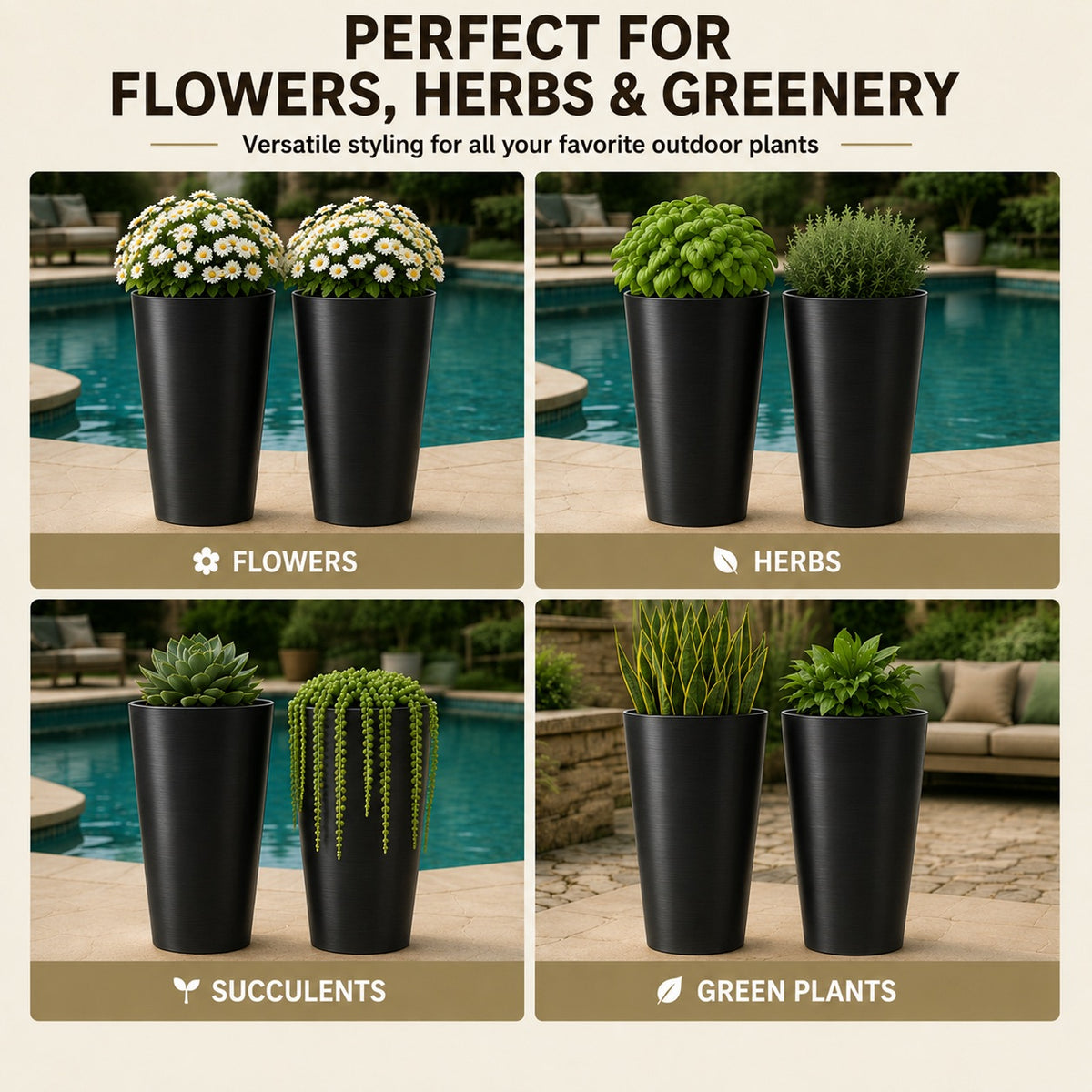 Elvora 21.7 in. Round Tapered Planter (2-Pack) for Indoor/Outdoor Use