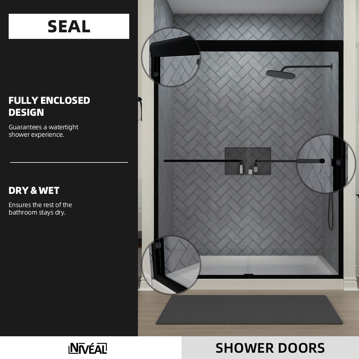 Niveal Bliss 60 in. W x 72 in. H Sliding Semi-Frameless Shower Door with Clear Glass