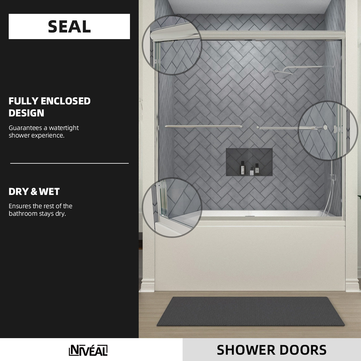 Niveal Bliss 60 in. W x 56 in. H Sliding Semi Frameless Tub Door with Clear Glass 9_545380f6-2f8e-4f8d-b176-b7b3f5632b28