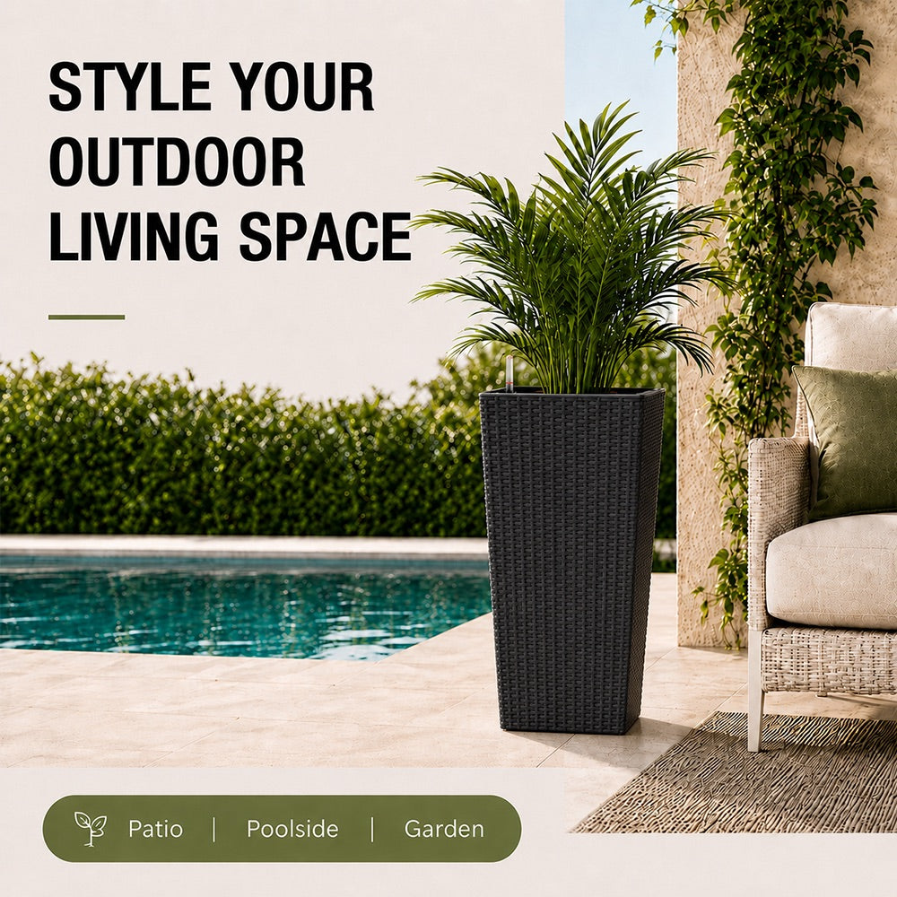 Cendra 22 in. Black Faux Rattan Polypropylene Self-Watering Square Planter (2-Pack) for Indoor/Outdoor Use
