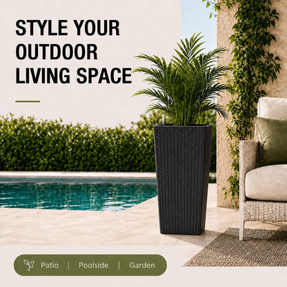 Cendra 22 in. Black Faux Rattan Polypropylene Self-Watering Square Planter (2-Pack) for Indoor/Outdoor Use