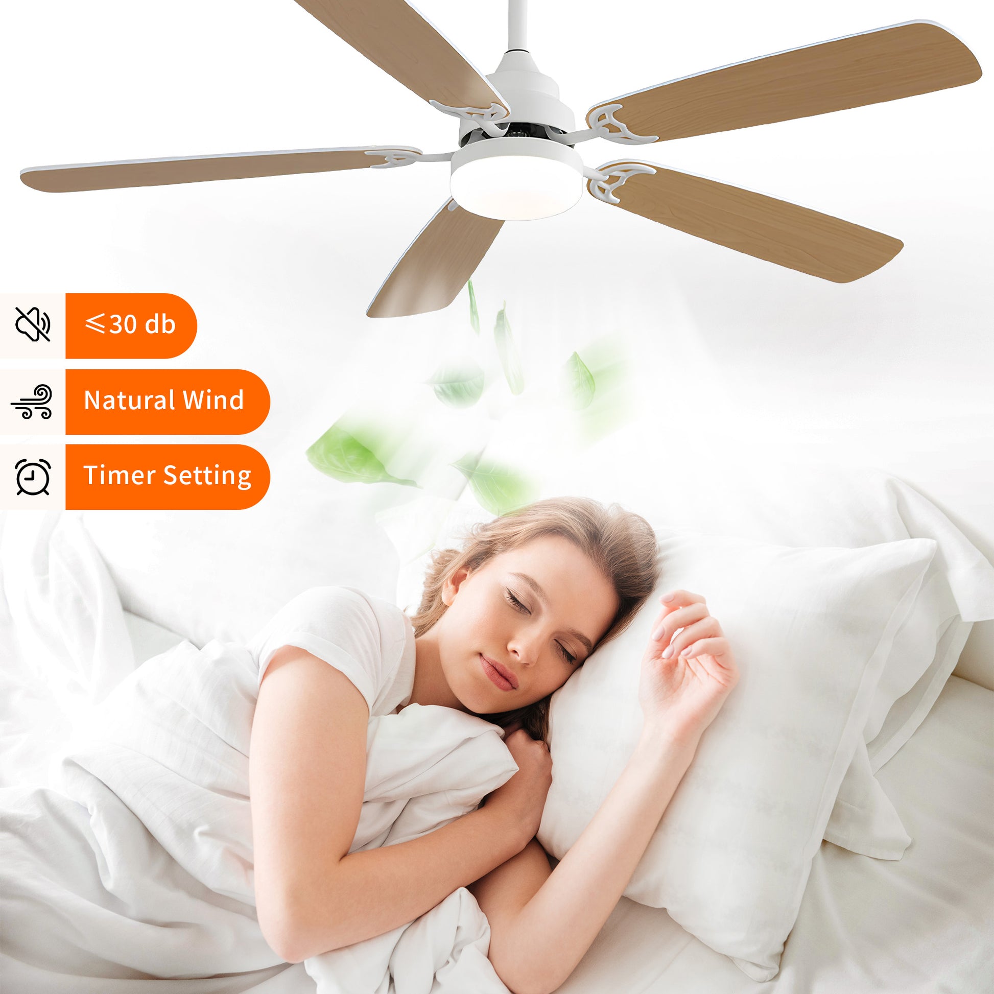Taimei Cirrus 52 in. White Oak Downrod Standard Ceiling Fan with Integrated LED with Remote Included 5 Two-Tone Blades DC Motor 9_5b062222-7b3a-4804-89b9-25ee7f9f99fe