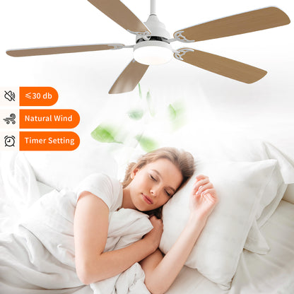 Taimei Cirrus 52 in. White Oak Downrod Standard Ceiling Fan with Integrated LED with Remote Included 5 Two-Tone Blades DC Motor 9_5b062222-7b3a-4804-89b9-25ee7f9f99fe