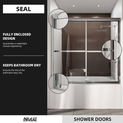 Niveal Luminous 59 in. W x 56 in. H Sliding Framed Tub Door with Clear Tempered Glass 9_6008bcad-102f-49b5-8d80-68104b0c8b69