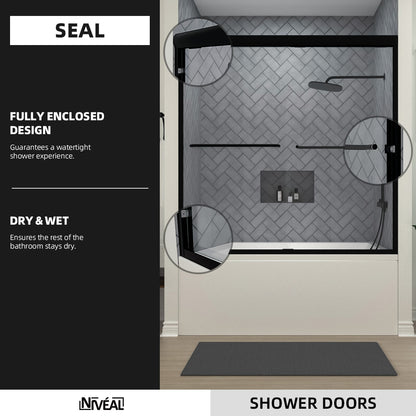 Niveal Bliss 60 in. W x 56 in. H Sliding Semi Frameless Tub Door with Clear Glass 9_62d951ba-82f0-4cf5-9c8b-d80f849853f2