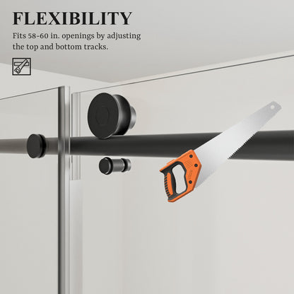 Nivorix Nexus 60 in. W x 60 in. H Sliding Semi-Frameless Tub Door with Clear Tempered Glass