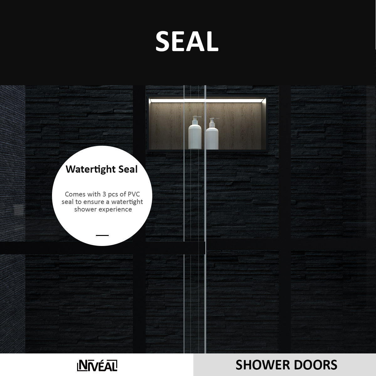 Niveal Ruhr 60 in. W x 76 in. H Sliding Semi-Frameless Shower Door in Matte Black with Patterned Glass 9_761c2832-051f-4360-8732-50d25e7a0561