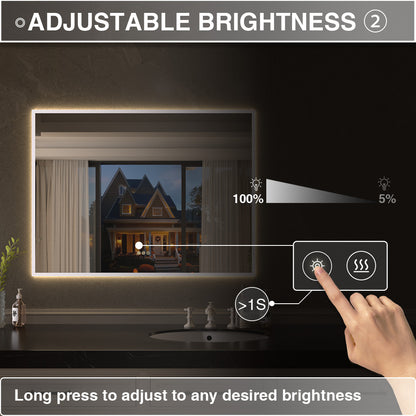 Shimmer Rectangular Frameless Anti-Fog LED Light Dimmable Wall Bathroom Vanity Mirror in Polished Crystal