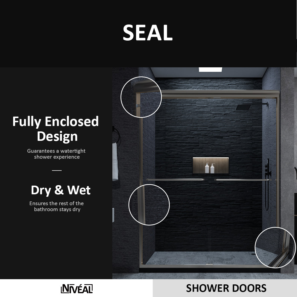 Niveal Vale 60 in. W x 72 in. H Sliding Semi-Frameless Shower Door with Clear Glass