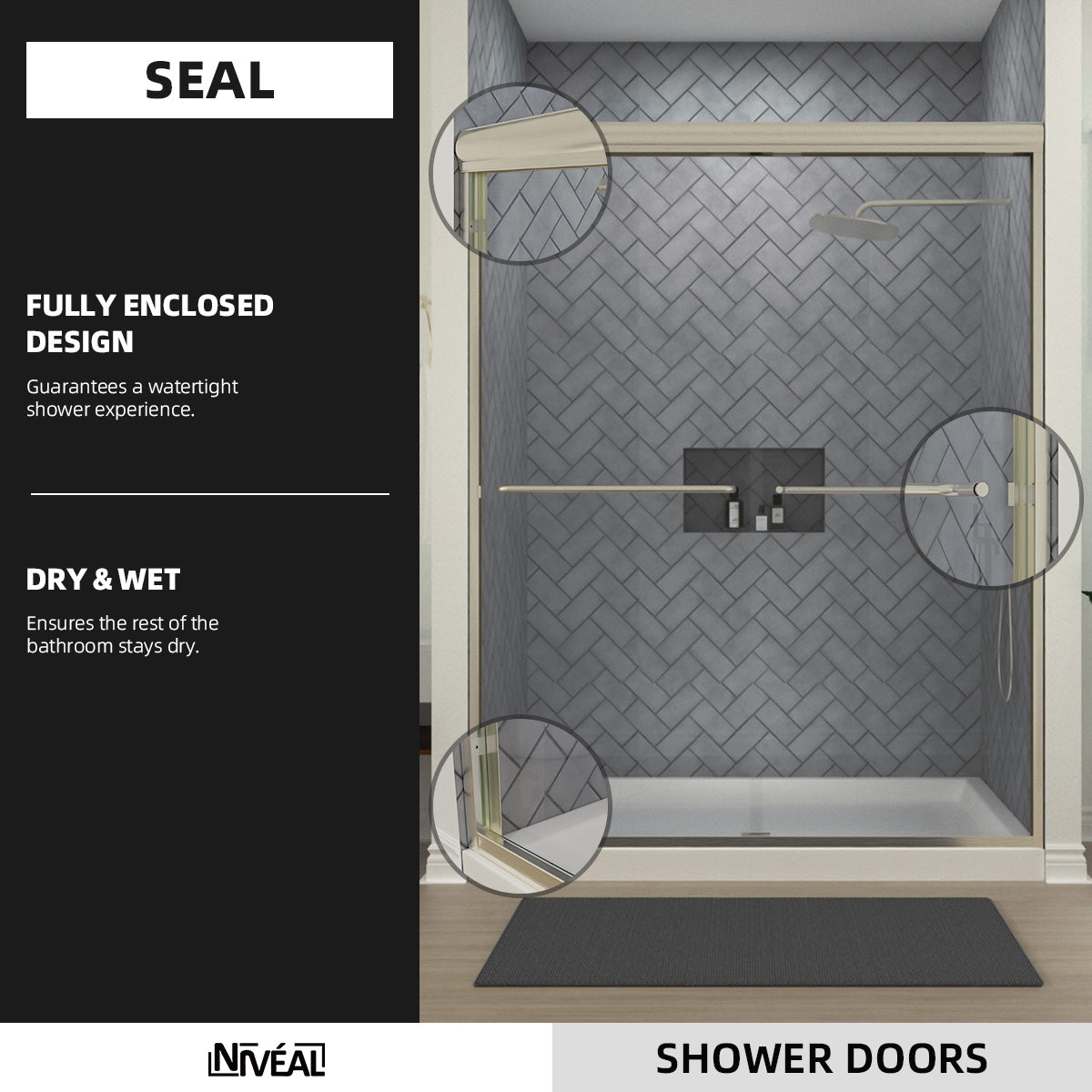 Niveal Bliss 60 in. W x 72 in. H Sliding Semi-Frameless Shower Door with Clear Glass