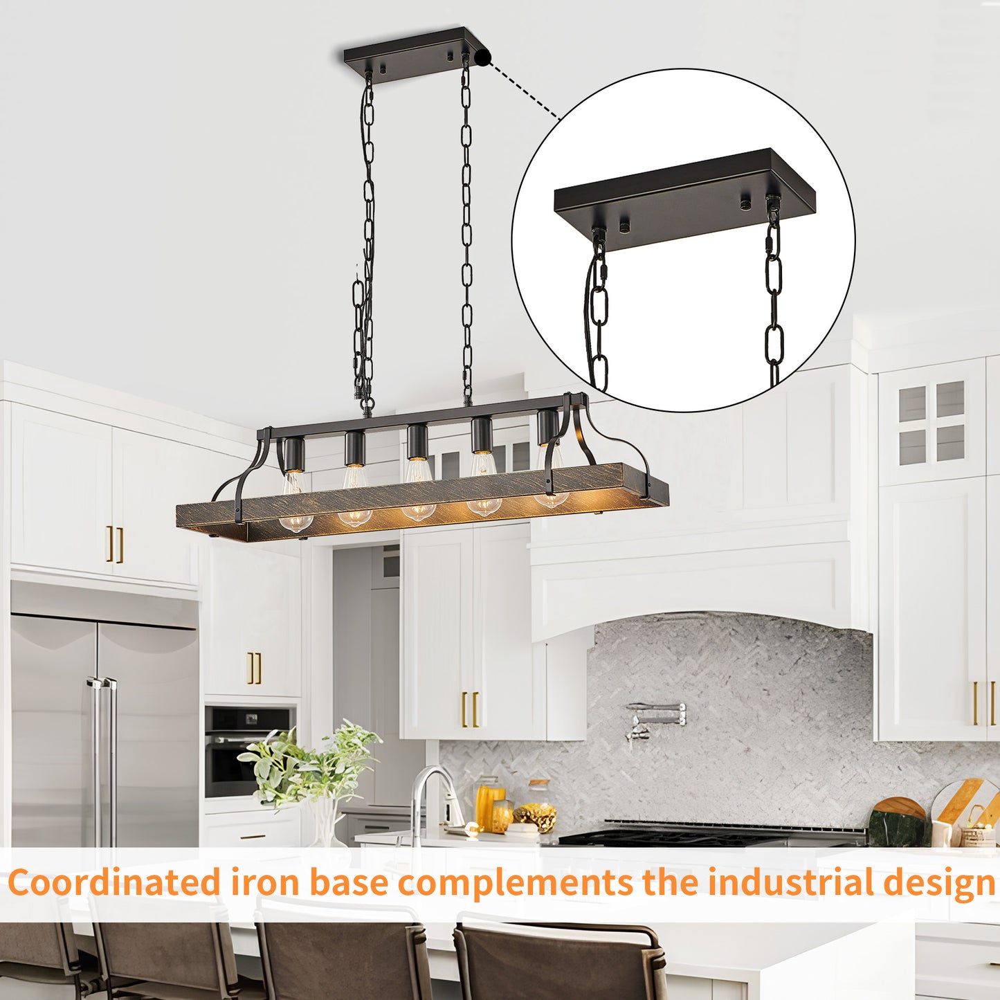 Taimei Xalira 34 in. Industrial Chandelier Light with 5 E26 Bulb Sockets