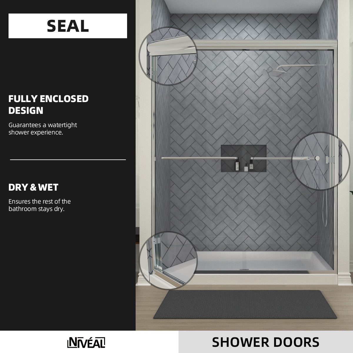 Niveal Bliss 60 in. W x 72 in. H Sliding Semi-Frameless Shower Door with Clear Glass