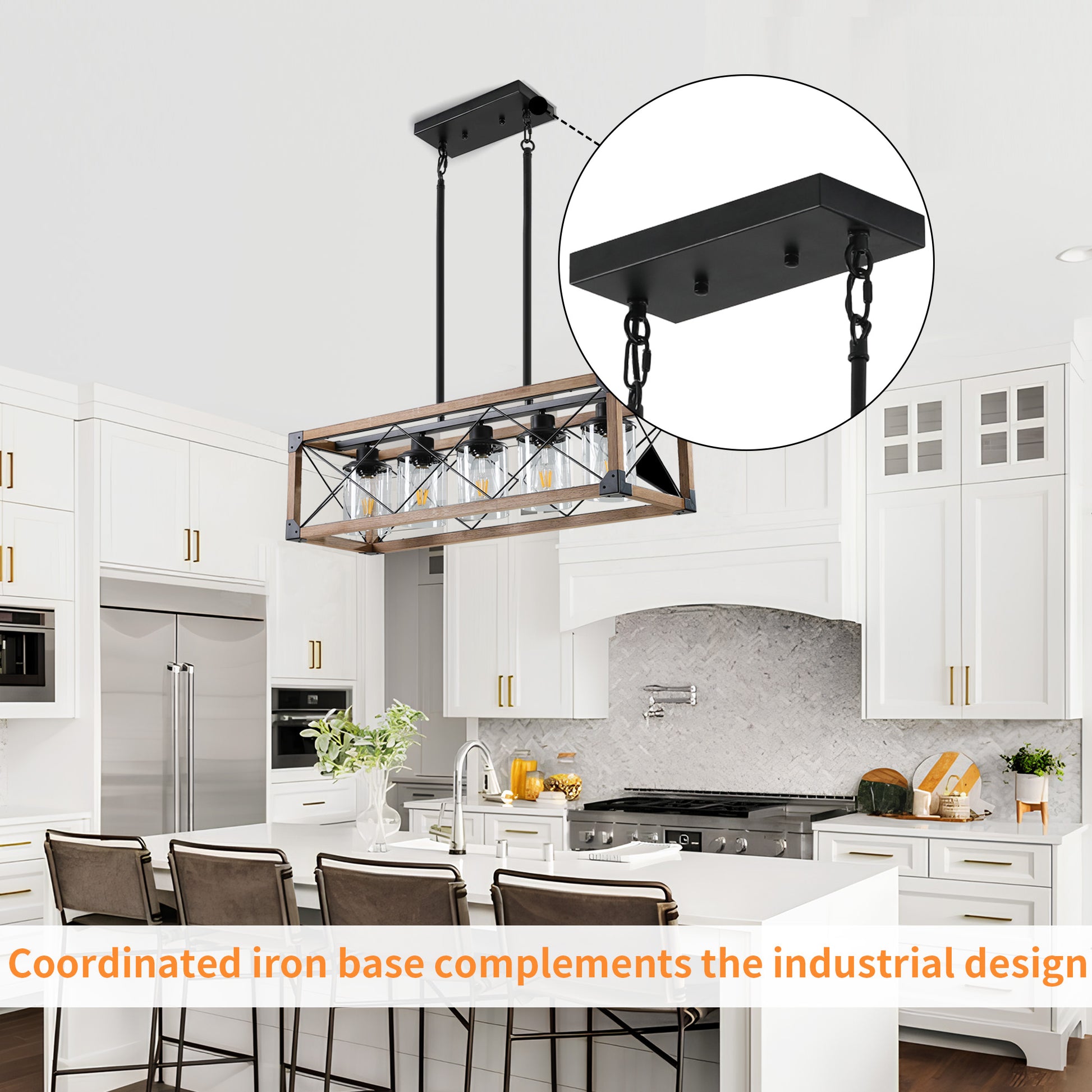 Taimei Fioris 32 in. 5-Light Industrial Farmhouse Rectangle Pendant Light With Lampshades 9_de6fc3d8-25bf-4929-9469-663afec578ac
