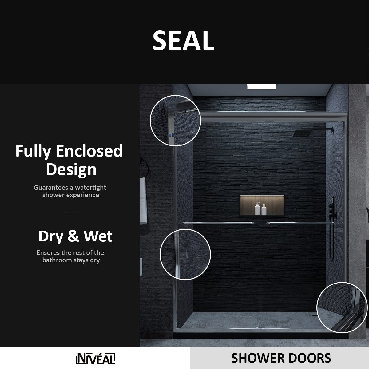 Niveal Vale 60 in. W x 72 in. H Sliding Semi-Frameless Shower Door with Clear Glass