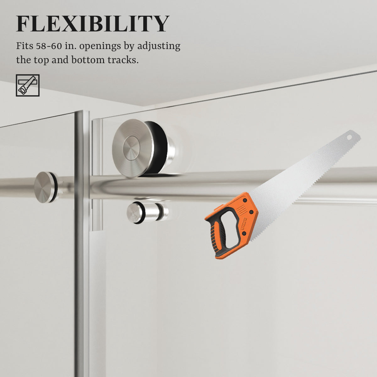 Nivorix Nexus 60 in. W x 60 in. H Sliding Semi-Frameless Tub Door with Clear Tempered Glass