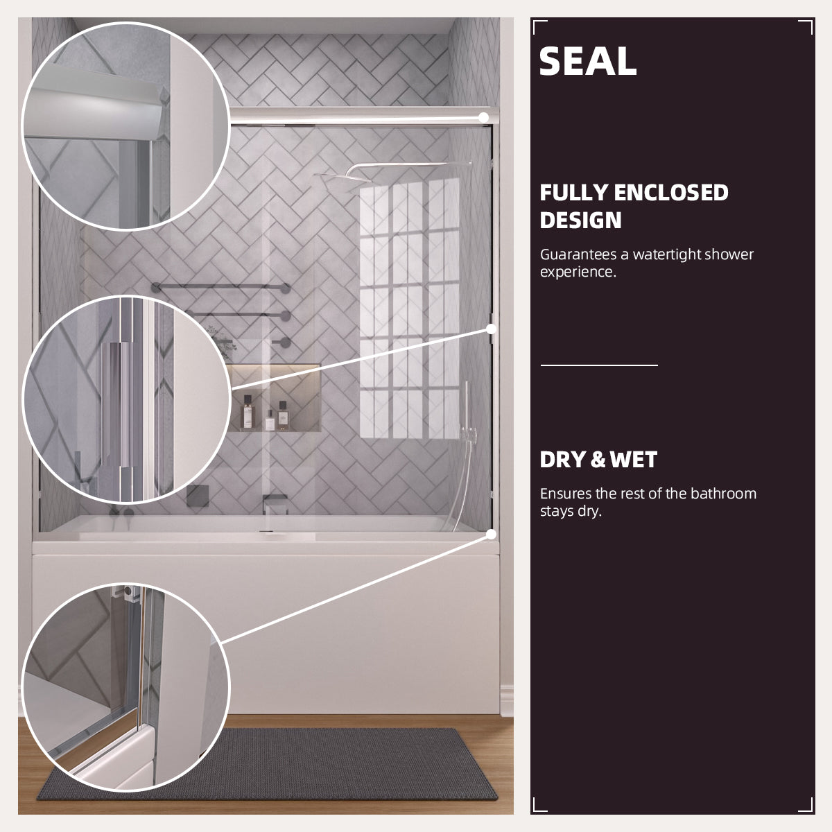 Niveal Breeze 60 in. W x 56 in. H Sliding Semi Frameless Tub Door with Clear Glass 9_f033a6ce-5e8c-4292-acd9-05128210e816