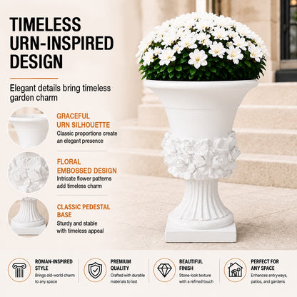 Terra 19.5 in. Outdoor Lightweight Concrete Garden Urn Planter White
