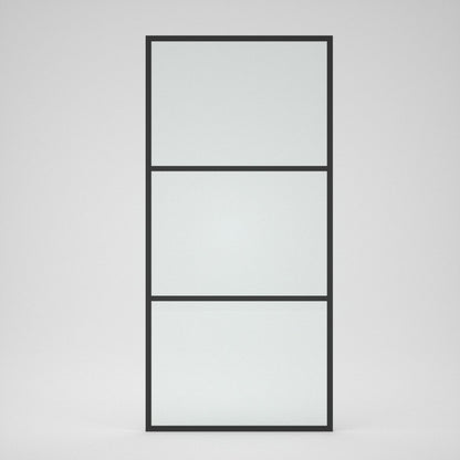 Niveal Zen 34 in. W x 72 in. H Fixed Framed Shower Door in Matte Black Finish Lined Patterned Glass B-1