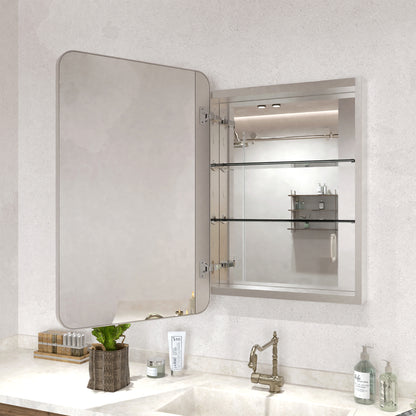 15 in. W. x 24 in. H Rectangular Framed Recessed/Surface Mount Medicine Cabinet with Mirror in Brushed Nickel