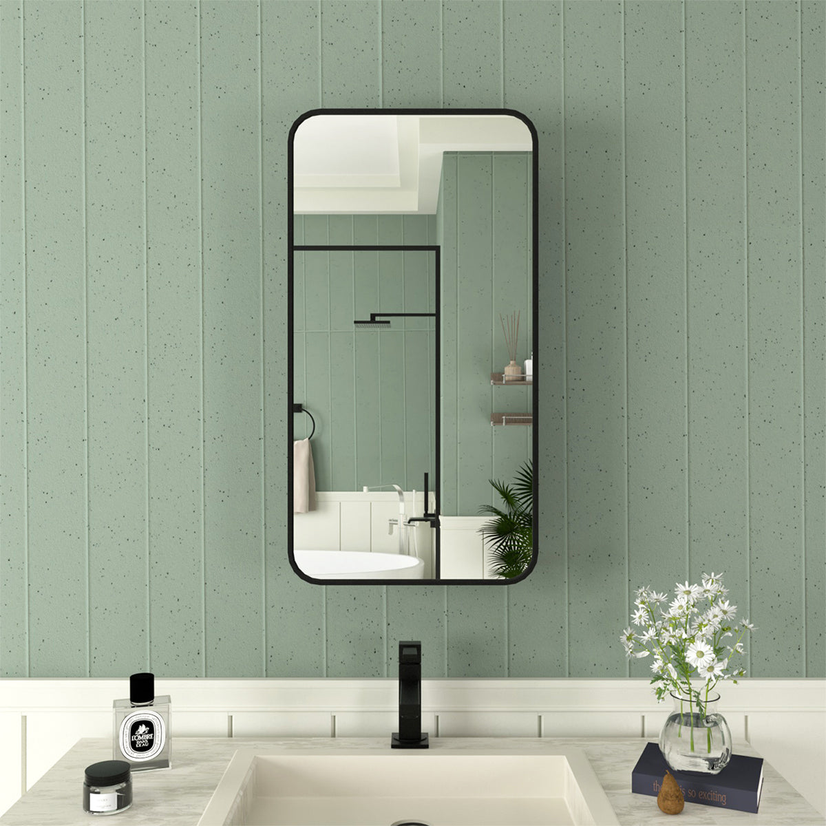 Framed Recessed or Surface-Mount Rectangular Matte Black Aluminum Medicine Cabinet with Mirror 15 in. x 24 in. FMC-1524-BL01_241cdf16-1d0e-4e44-abfb-6a72307fe2ac