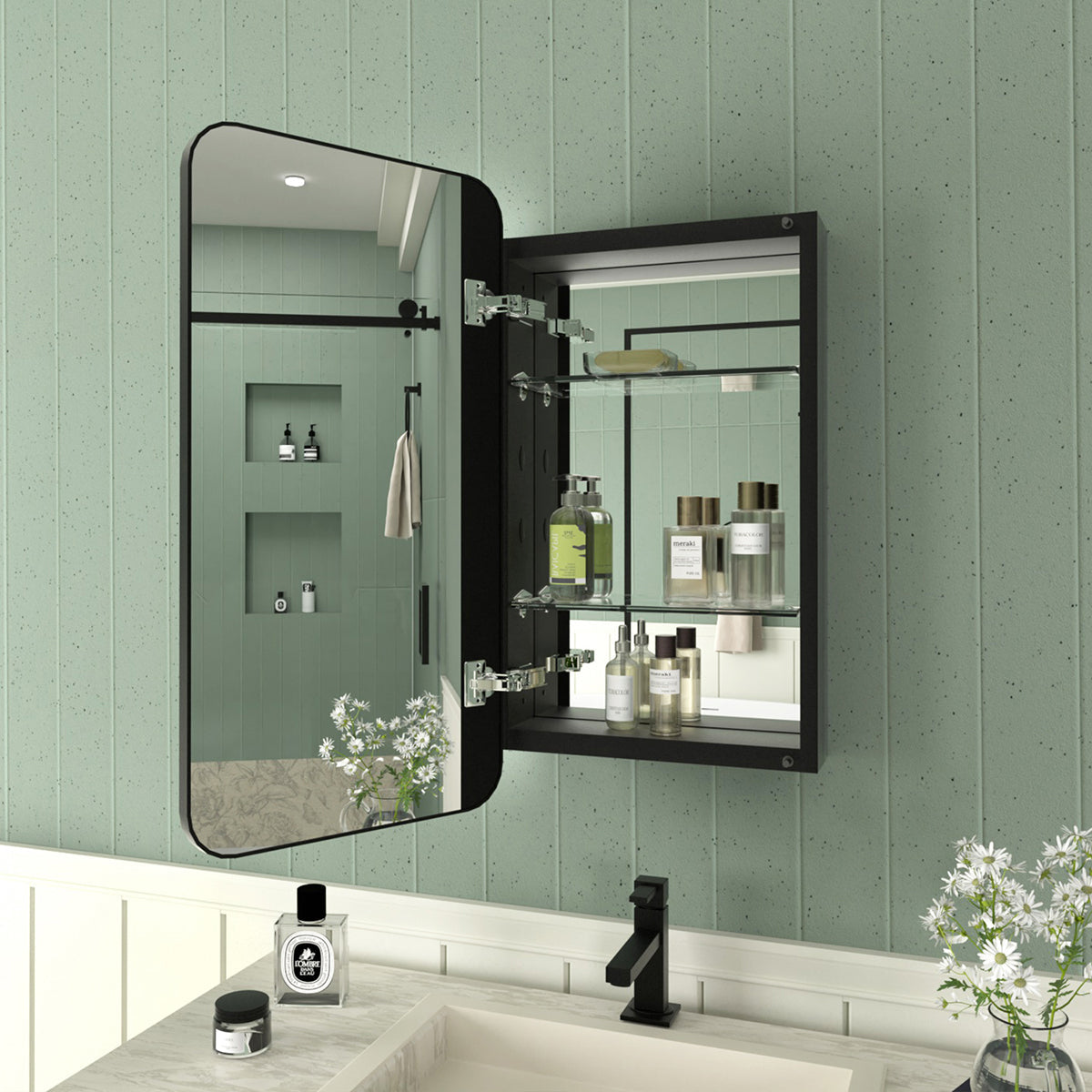 Framed Recessed or Surface-Mount Rectangular Matte Black Aluminum Medicine Cabinet with Mirror FMC-1524-BL03_a3398869-3e77-4187-bdb2-5f3f8da82179