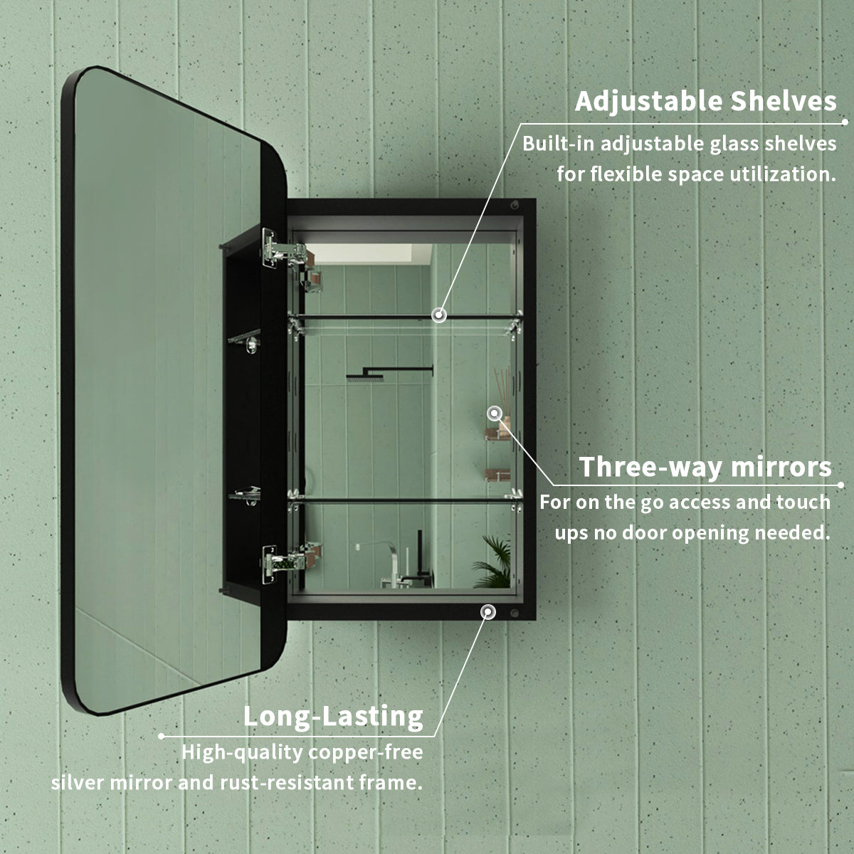 Framed Recessed or Surface-Mount Rectangular Matte Black Aluminum Medicine Cabinet with Mirror FMC-1524-BL04_9d6dcdb5-7f97-433e-b5e0-9a1e7d570585