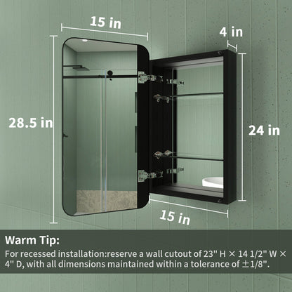 Framed Recessed or Surface-Mount Rectangular Matte Black Aluminum Medicine Cabinet with Mirror FMC-1524-BL07_0f17c1c1-1c78-4a4d-8673-3467cf872d4e