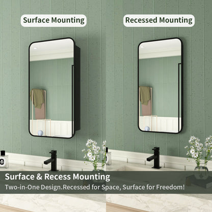 Framed Recessed or Surface-Mount Rectangular Matte Black Aluminum Medicine Cabinet with Mirror FMC-1524-BL11_2d1356a8-1c78-420f-874c-054e07a84d11